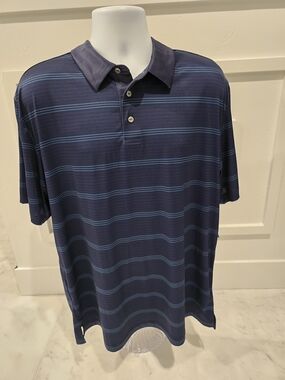 Hogan Men’s Navy Polo with Light Blue Stripes